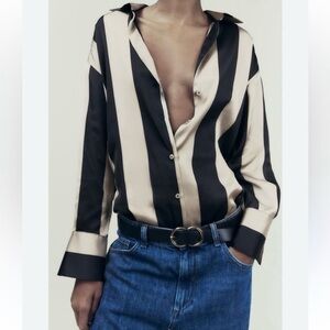 SOLD Zara Black and Cream Striped Shirt